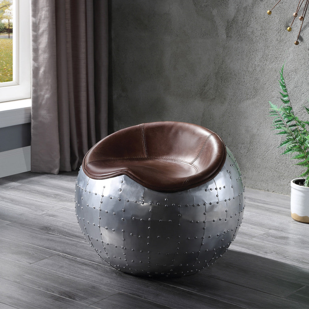 ACME 59836 Brancaster Ottoman, Retro Brown Top Grain Leather & Aluminum