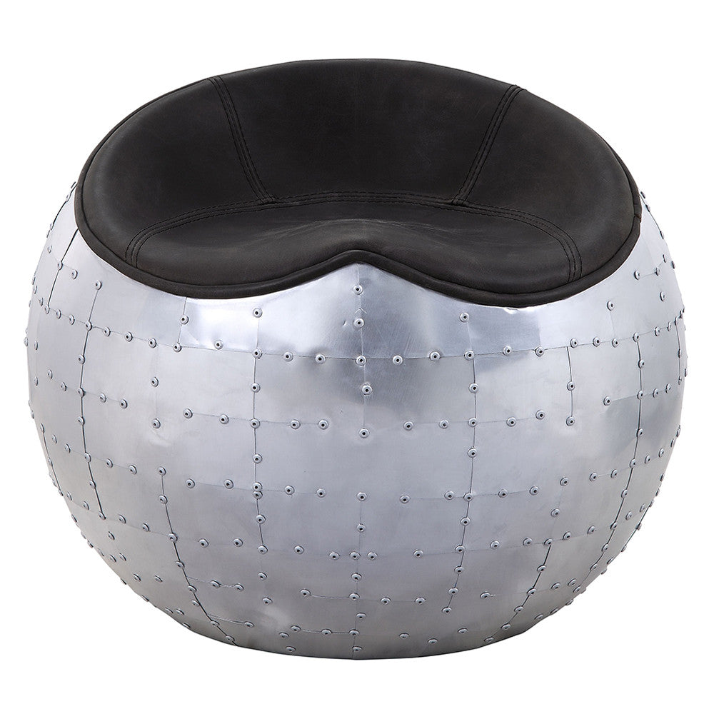 ACME 59837 Brancaster Ottoman, Antique Ebony Top Grain Leather & Aluminum