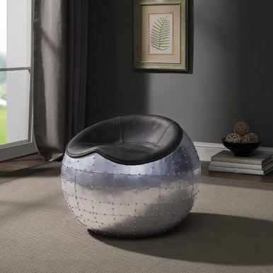 ACME 59837 Brancaster Ottoman, Antique Ebony Top Grain Leather & Aluminum