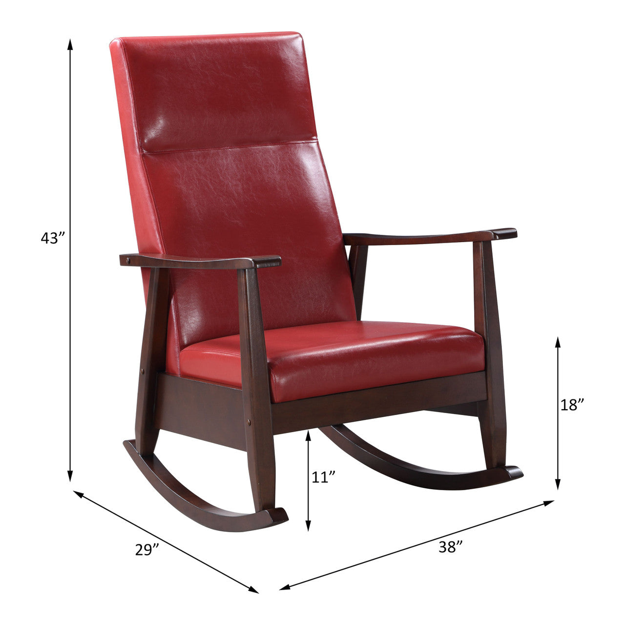 ACME 59931 Raina Rocking Chair, Red PU & Espresso Finish