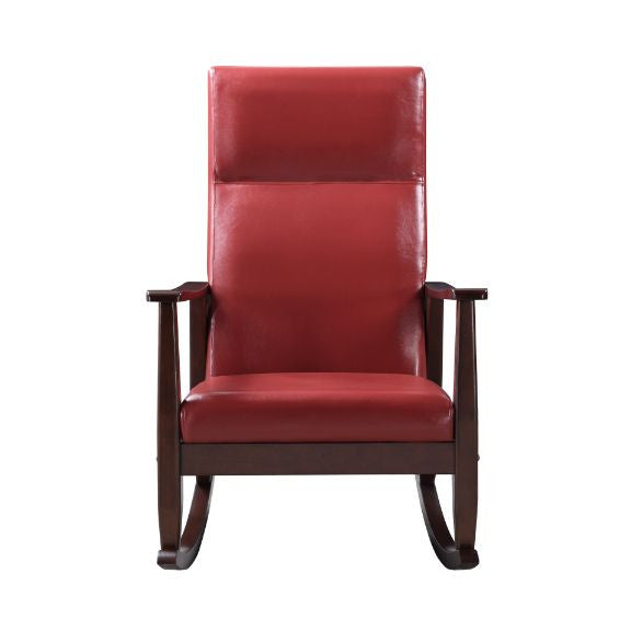 ACME 59931 Raina Rocking Chair, Red PU & Espresso Finish