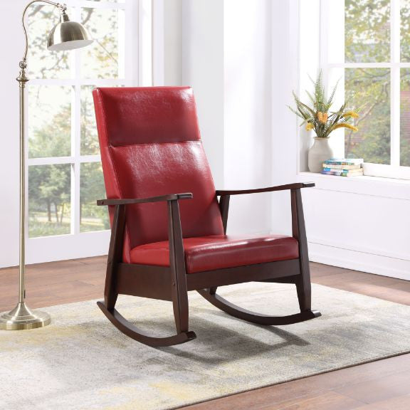 ACME 59931 Raina Rocking Chair, Red PU & Espresso Finish