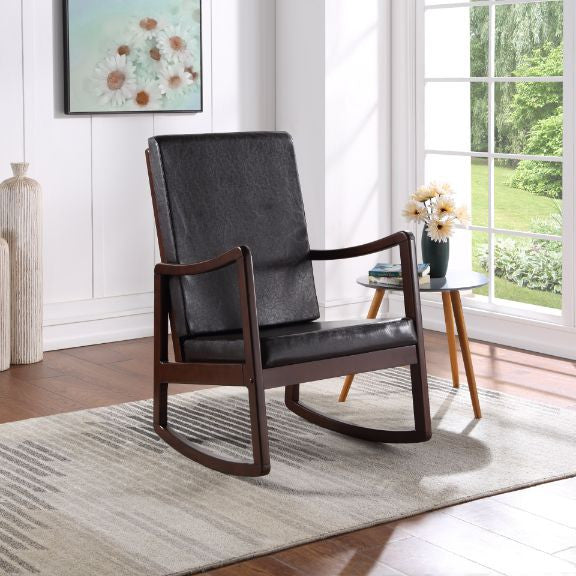 ACME 59935 Raina Rocking Chair, Dark Brown PU & Espresso Finish