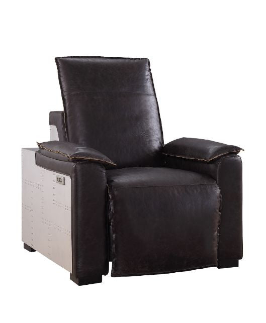 ACME 59943 Nernoss Power Motion Recliner, Dark Grain Brown Leather & Aluminum