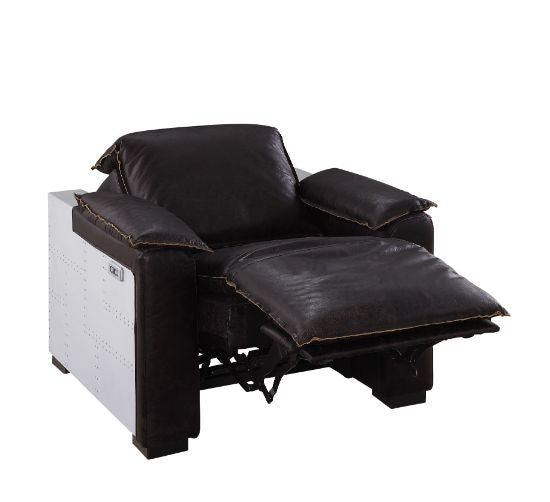 ACME 59943 Nernoss Power Motion Recliner, Dark Grain Brown Leather & Aluminum