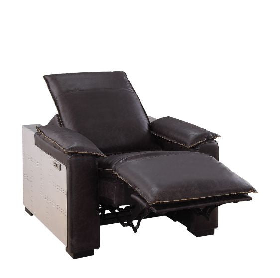 ACME 59943 Nernoss Power Motion Recliner, Dark Grain Brown Leather & Aluminum