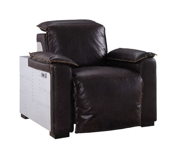 ACME 59943 Nernoss Power Motion Recliner, Dark Grain Brown Leather & Aluminum