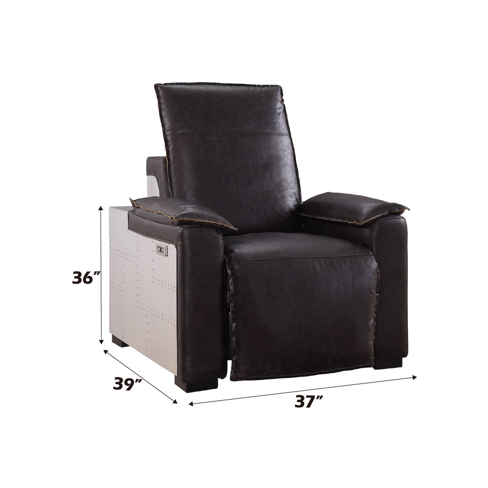 ACME 59943 Nernoss Power Motion Recliner, Dark Grain Brown Leather & Aluminum