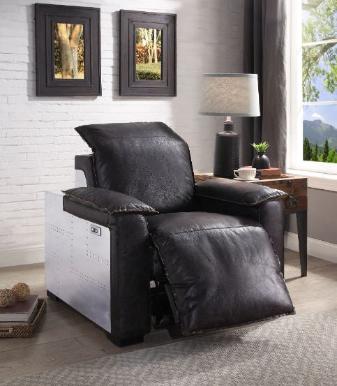 ACME 59943 Nernoss Power Motion Recliner, Dark Grain Brown Leather & Aluminum