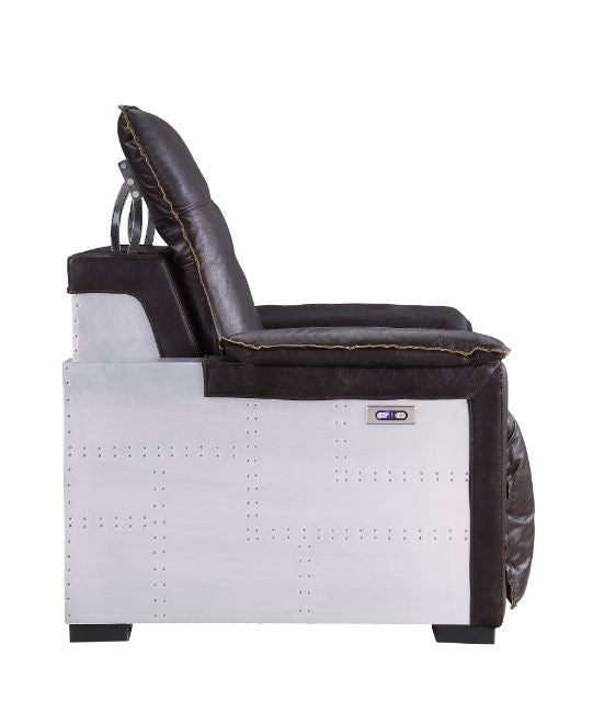 ACME 59943 Nernoss Power Motion Recliner, Dark Grain Brown Leather & Aluminum