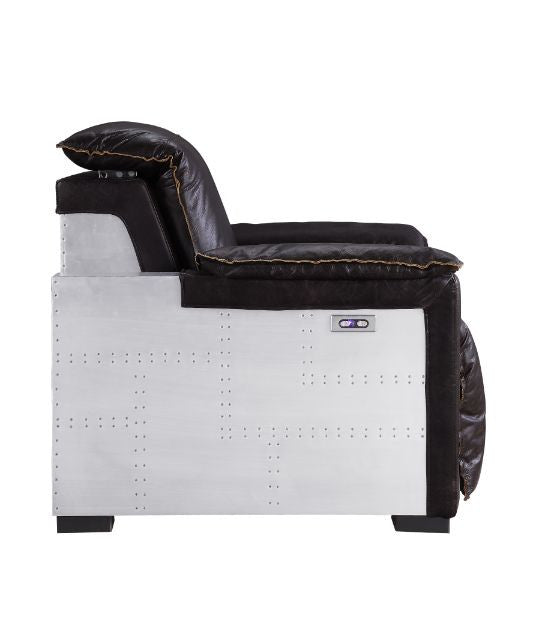 ACME 59943 Nernoss Power Motion Recliner, Dark Grain Brown Leather & Aluminum
