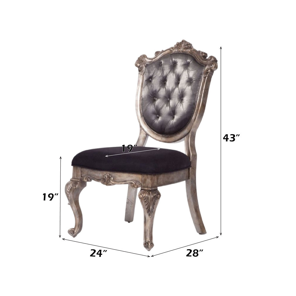 ACME 60542 Chantelle Side Chair, Silver Gray Silk-Like Fabric & Antique Platinum