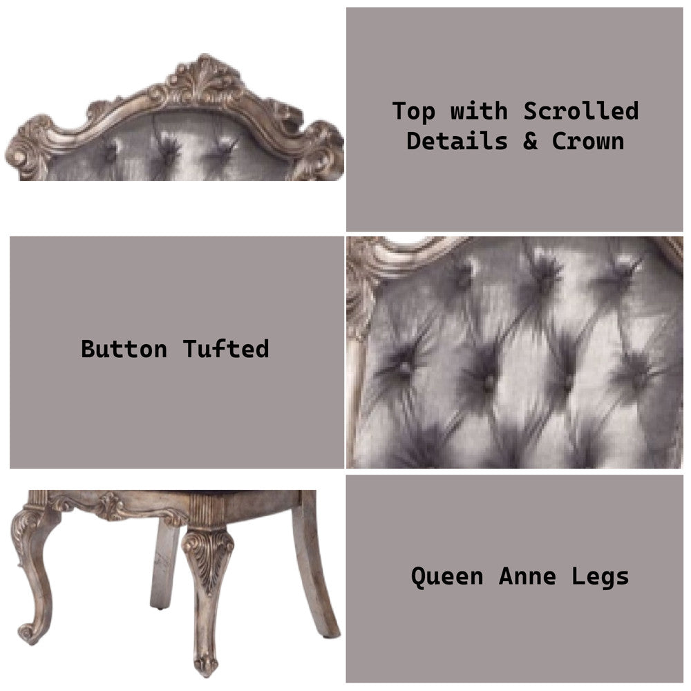 ACME 60542 Chantelle Side Chair, Silver Gray Silk-Like Fabric & Antique Platinum
