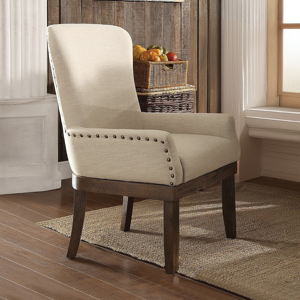 ACME 60743 Landon Arm Chair (1 Piece), Beige Linen & Salvage Brown