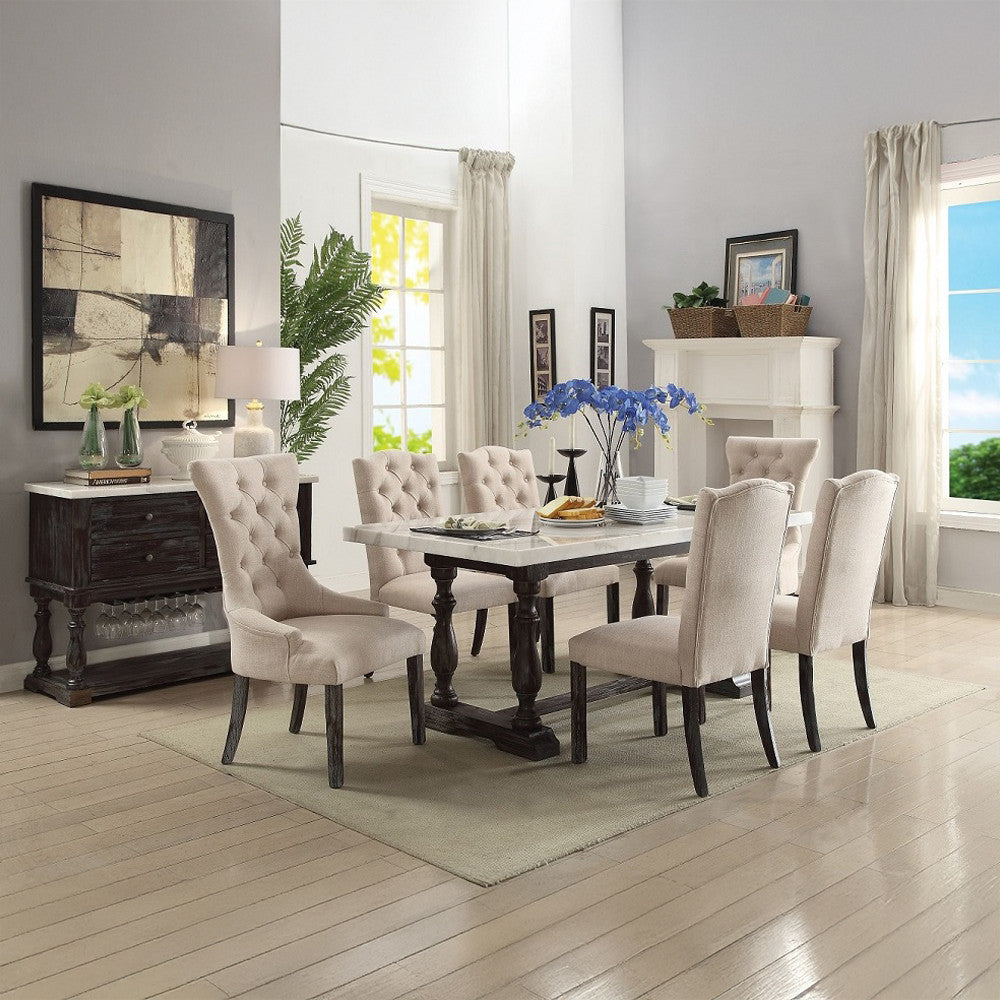 ACME 60820 Gerardo Dining Table, White Marble & Weathered Espresso