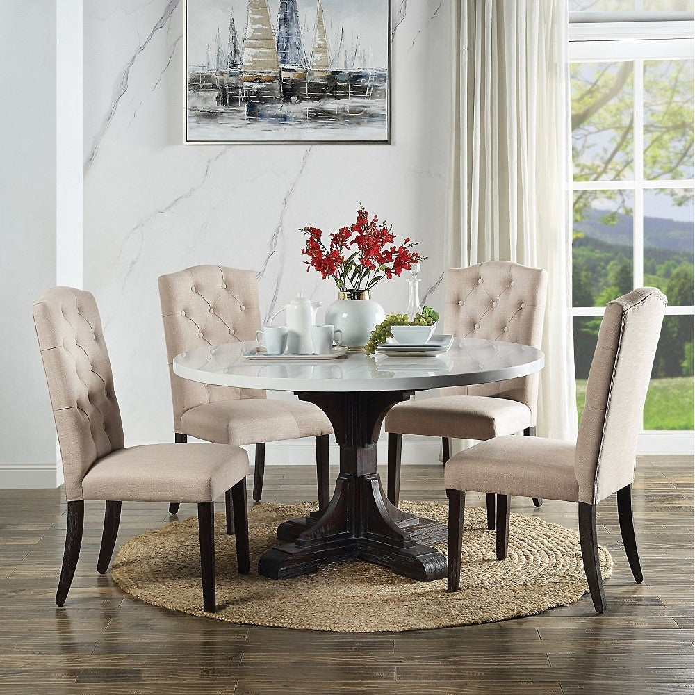 ACME 60822 Gerardo Side Chair (Set-2), Beige Linen & Weathered Espresso