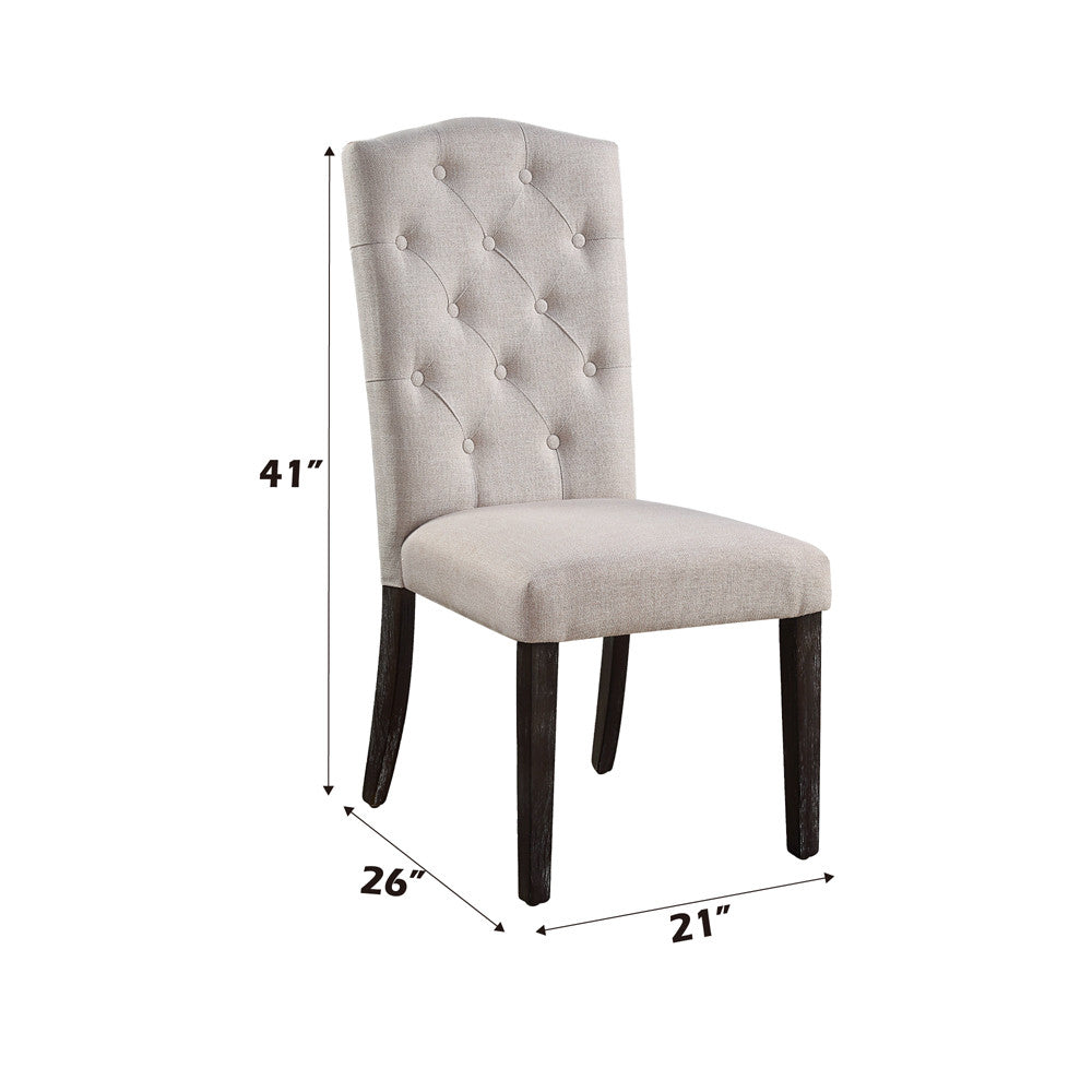 ACME 60822 Gerardo Side Chair (Set-2), Beige Linen & Weathered Espresso