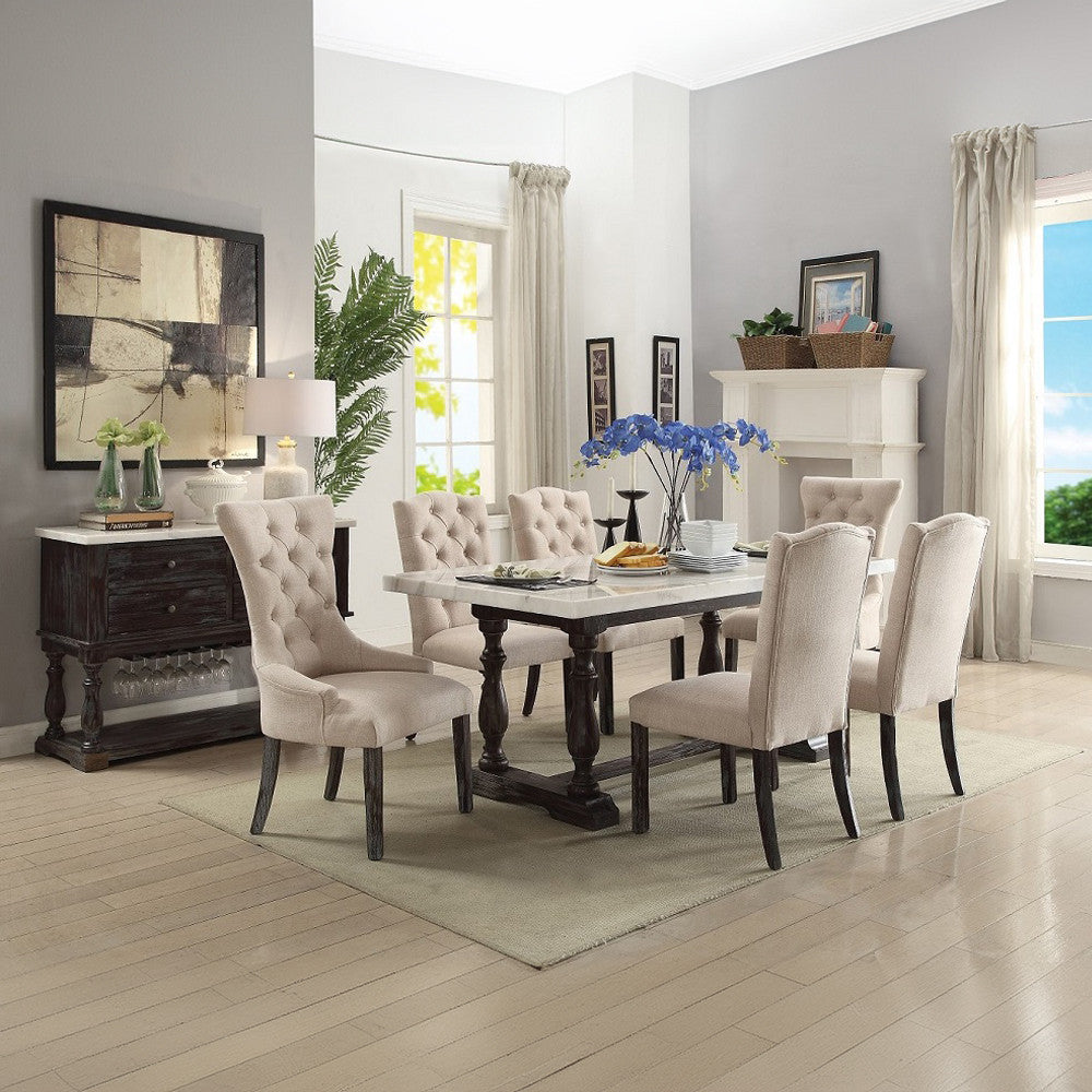 ACME 60822 Gerardo Side Chair (Set-2), Beige Linen & Weathered Espresso