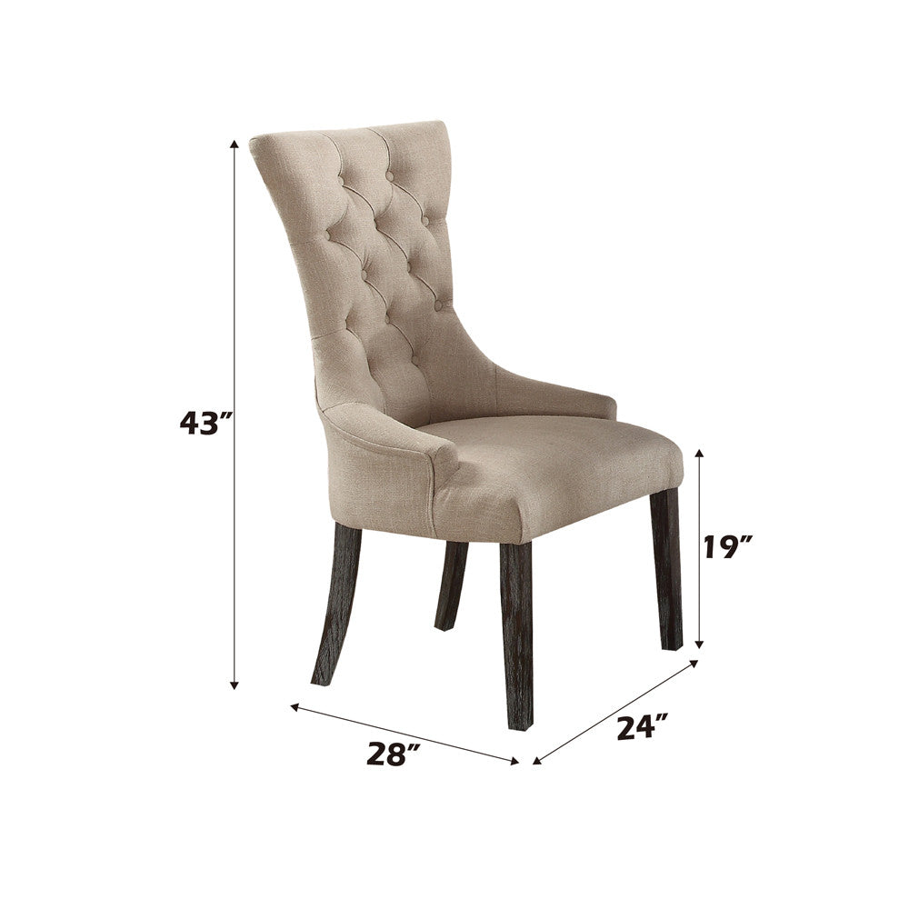 ACME 60823 Gerardo Dining Chair (Set-2), Beige Linen & Weathered Espresso