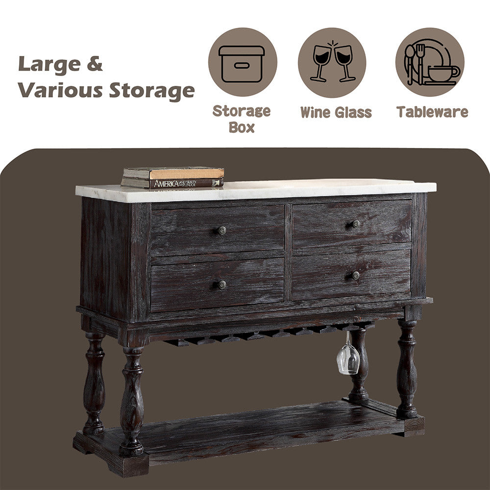 ACME 60824 Gerardo Server, White Marble & Weathered Espresso