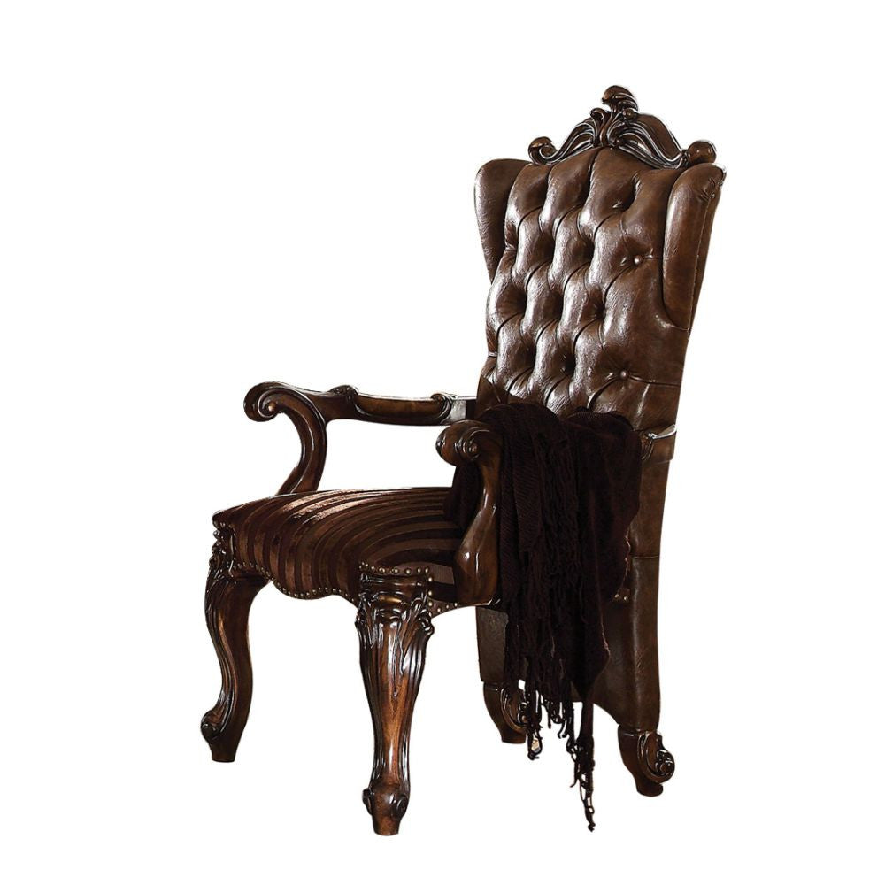 ACME 61103 Versailles Arm Chair (Set-2), 2-Tone Brown PU & Fabric  1