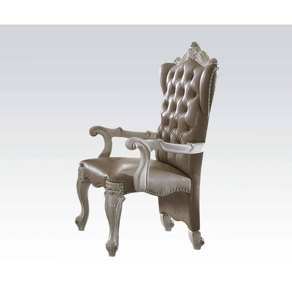 ACME 61133 Versailles Arm Chair (Set-2), Vintage Gray PU & Bone White