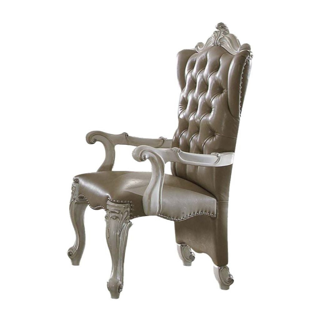 ACME 61133 Versailles Arm Chair (Set-2), Vintage Gray PU & Bone White  1