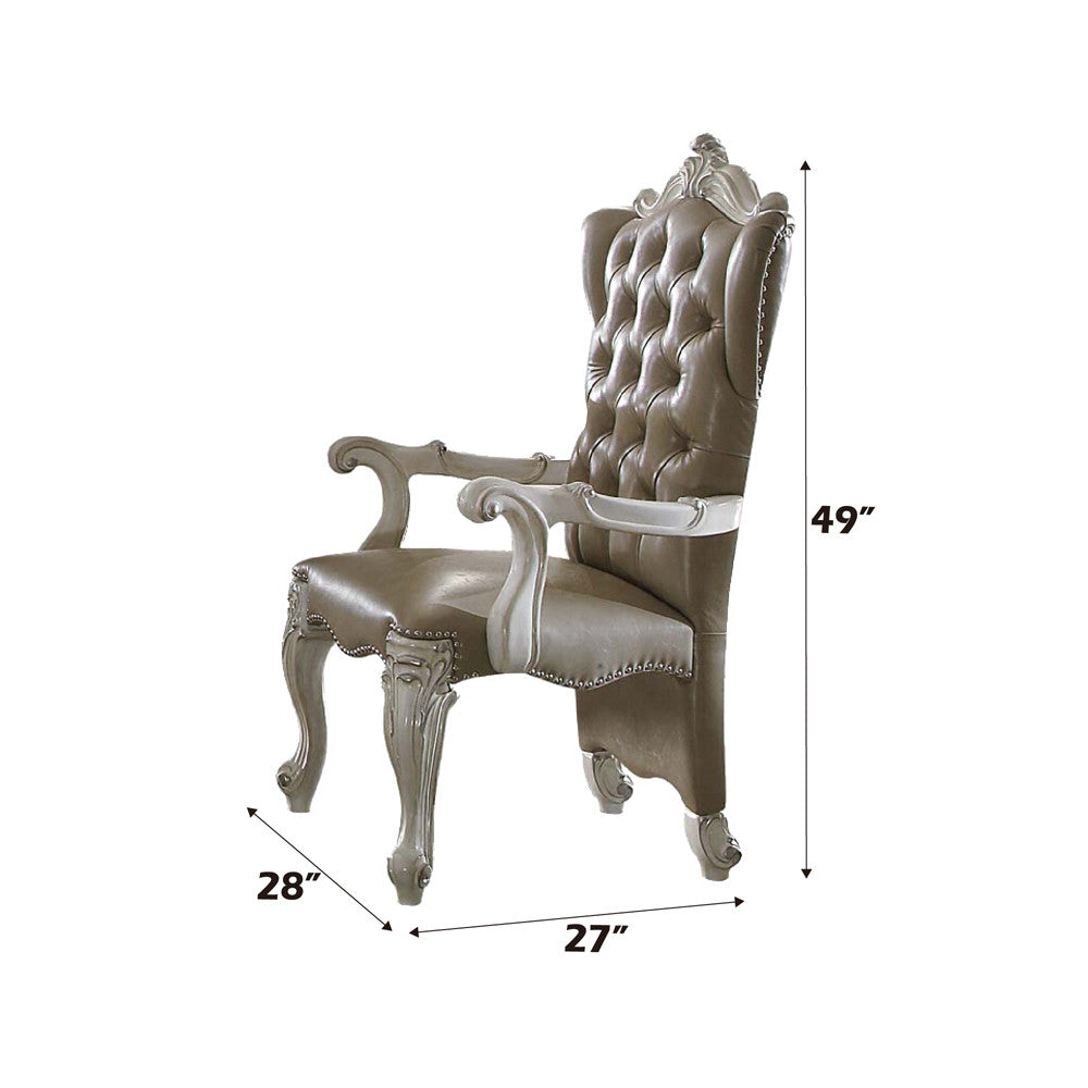 ACME 61133 Versailles Arm Chair (Set-2), Vintage Gray PU & Bone White  2