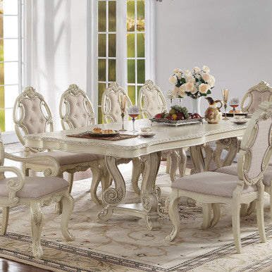 ACME 61280 Ragenardus Dining Table with Double Pedestal, Antique White (1Set/2Ctn)