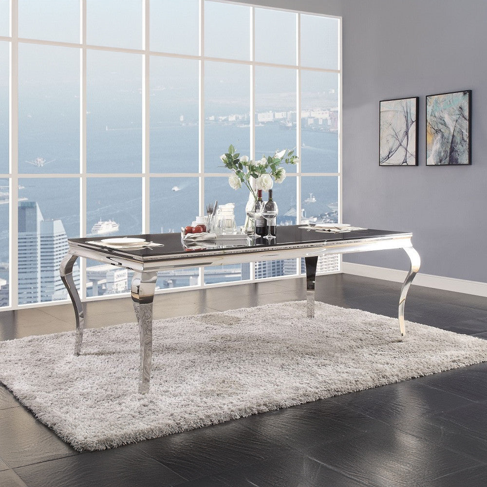 ACME 62070 Fabiola Dining Table, Stainless Steel & Black Glass (1Set/3Ctn)