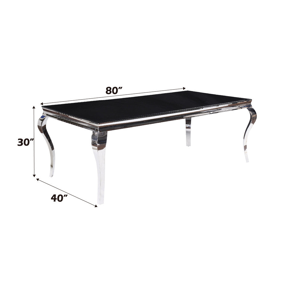 ACME 62070 Fabiola Dining Table, Stainless Steel & Black Glass (1Set/3Ctn)