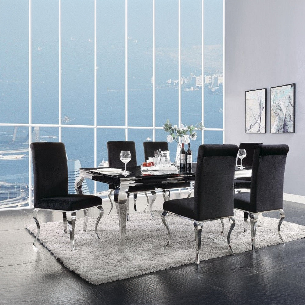 ACME 62070 Fabiola Dining Table, Stainless Steel & Black Glass (1Set/3Ctn)
