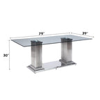 ACME 62075 Cyrene Dining Table with Double Pedestal, Stainless Steel & Clear Glass (1Set/3Ctn)