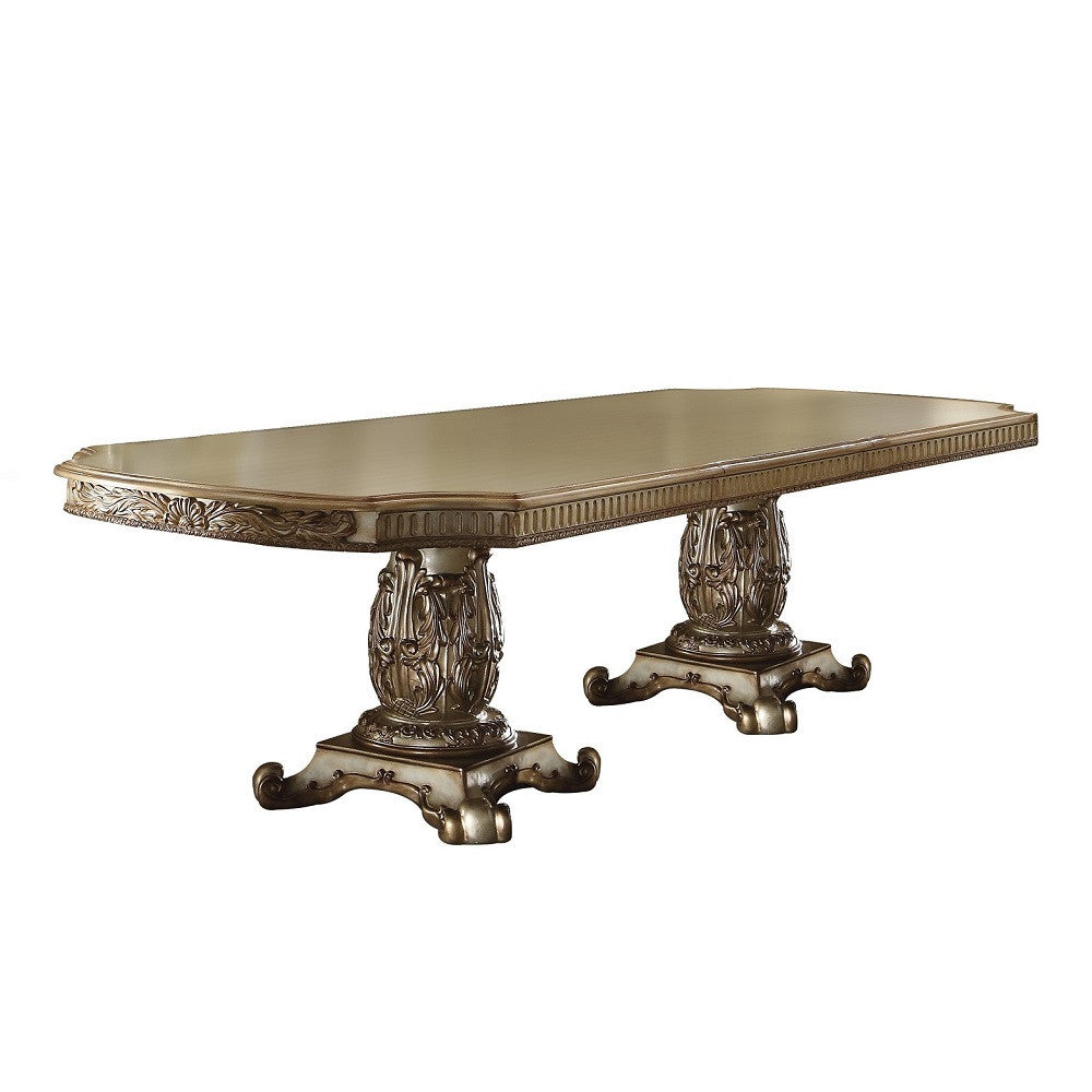 ACME 63000 Vendome Dining Table with Double Pedestal, Gold Patina & Bone (1Set/3Ctn)