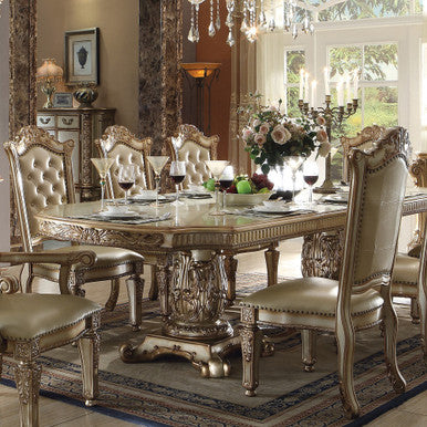 ACME 63000 Vendome Dining Table with Double Pedestal, Gold Patina & Bone (1Set/3Ctn)