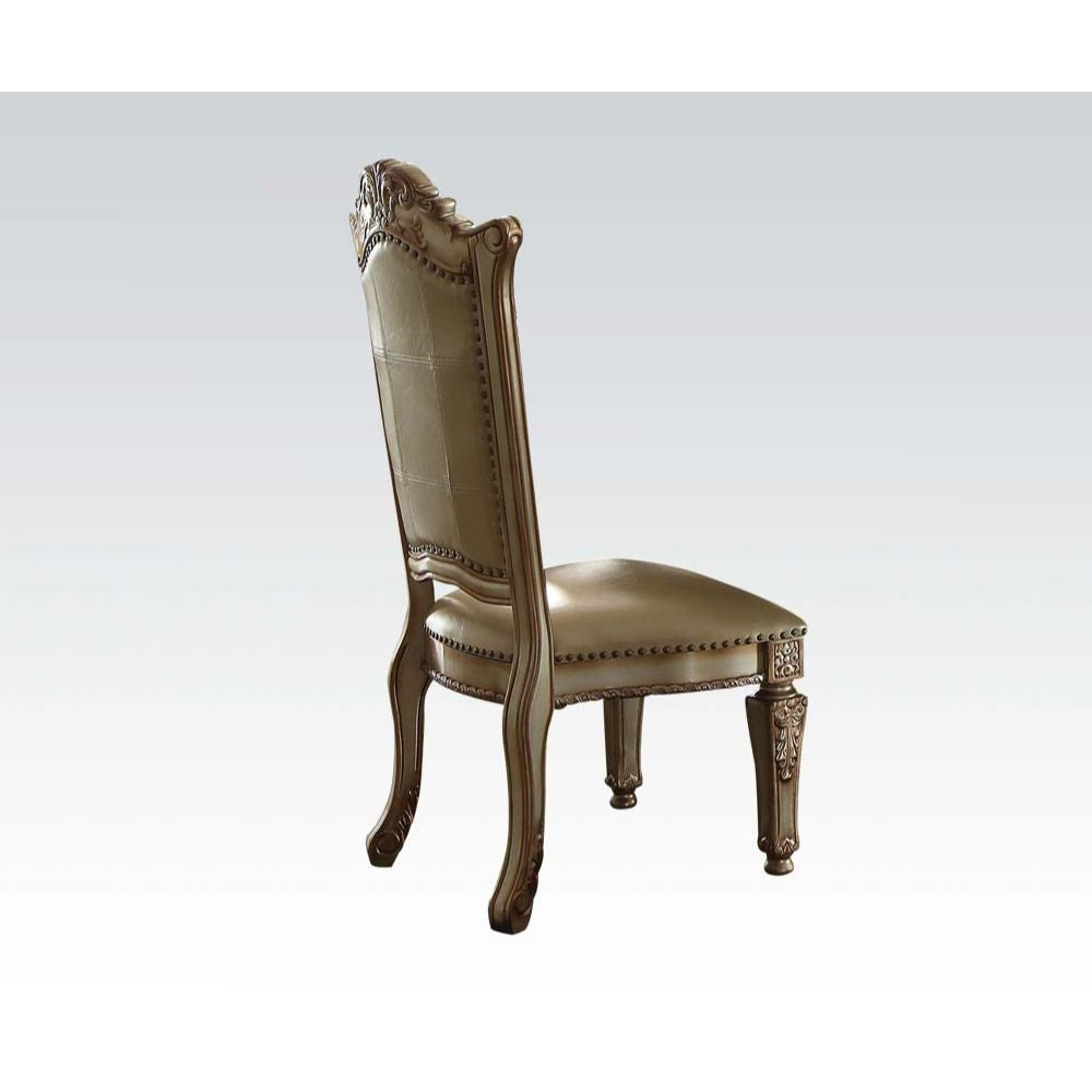 ACME 63003 Vendome Side Chair (Set-2), Bone PU & Gold Patina