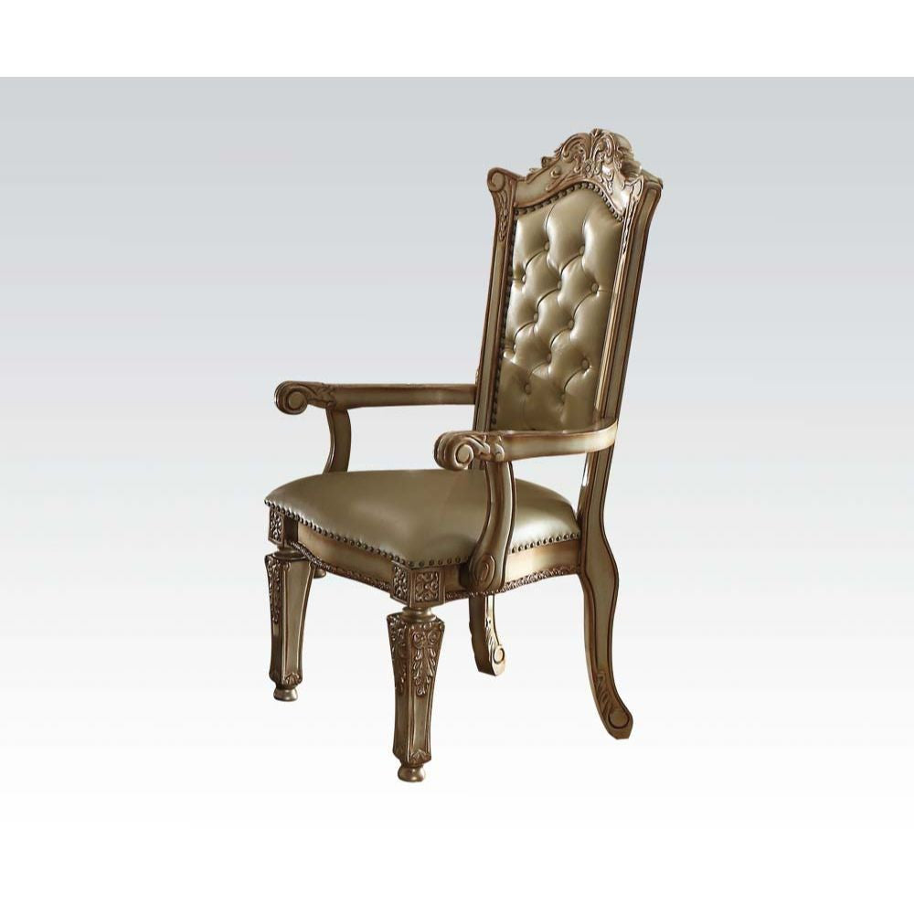 ACME 63004 Vendome Arm Chair (Set-2), Bone PU & Gold Patina