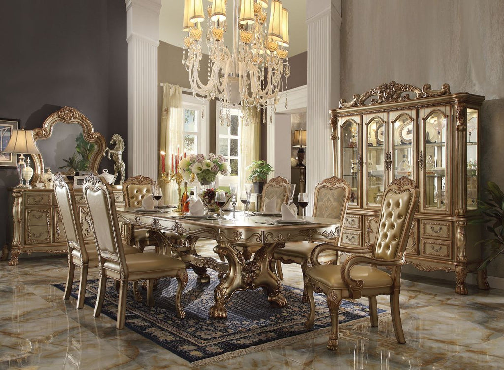 ACME 63150 Dresden Dining Table with Trestle Pedestal, Gold Patina & Bone (1Set/2Ctn)