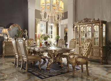 ACME 63150 Dresden Dining Table with Trestle Pedestal, Gold Patina & Bone (1Set/2Ctn)