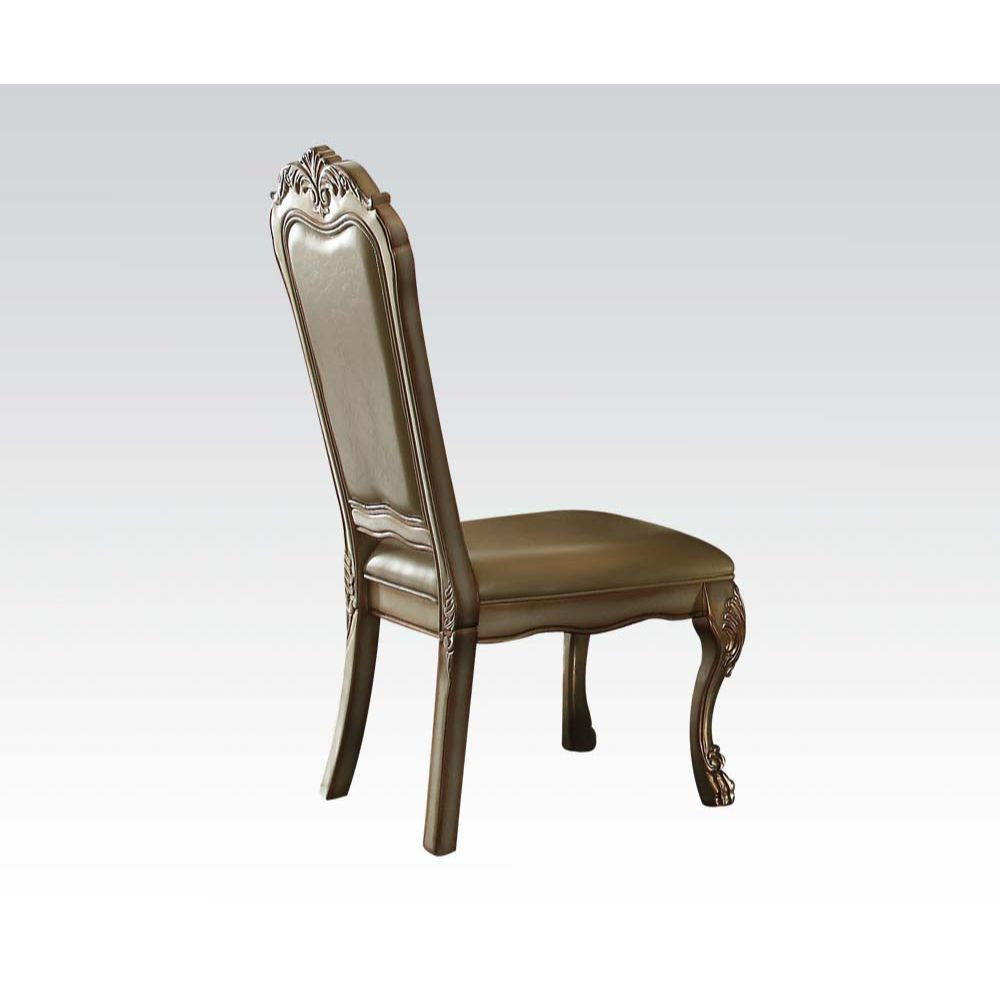 ACME 63153 Dresden Side Chair (Set-2), Bone PU, Fabric & Gold Patina