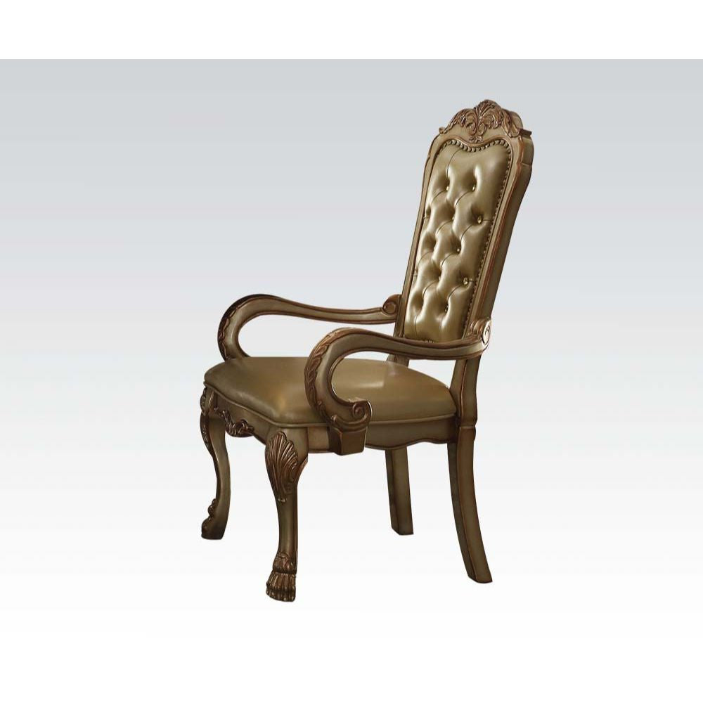 ACME 63154 Dresden Arm Chair (Set-2), Bone PU & Gold Patina