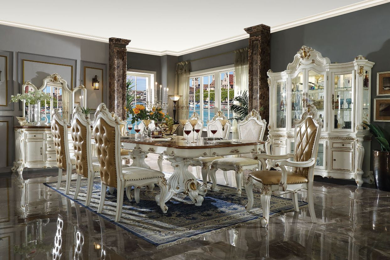 ACME 63460 Picardy Dining Table with Double Pedestal, Antique Pearl & Cherry Oak (1Set/3Ctn)