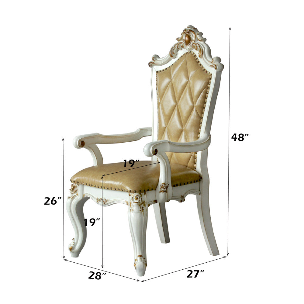 ACME 63463 Picardy Arm Chair (Set-2), PU & Antique Pearl