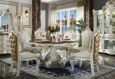 ACME 63470 Picardy Dining Table with Single Pedestal, Antique Pearl & Cherry Oak (1Set/2Ctn)