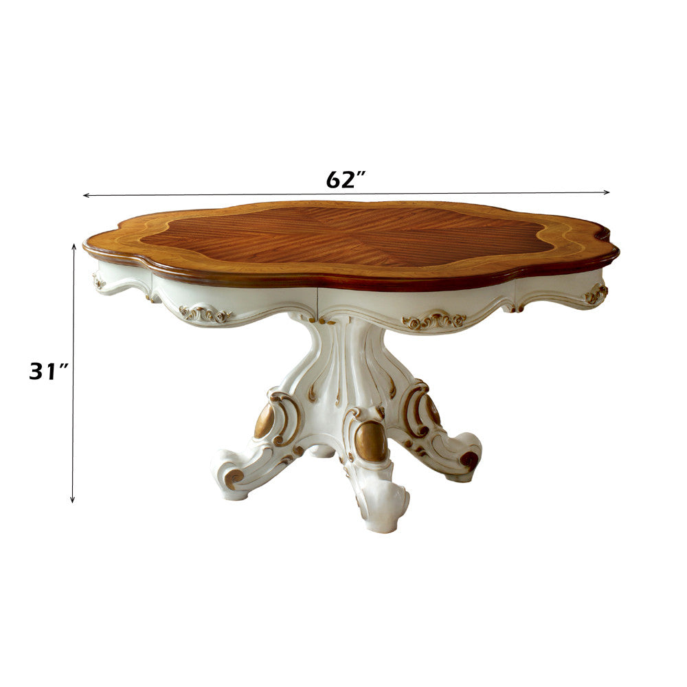 ACME 63470 Picardy Dining Table with Single Pedestal, Antique Pearl & Cherry Oak (1Set/2Ctn)