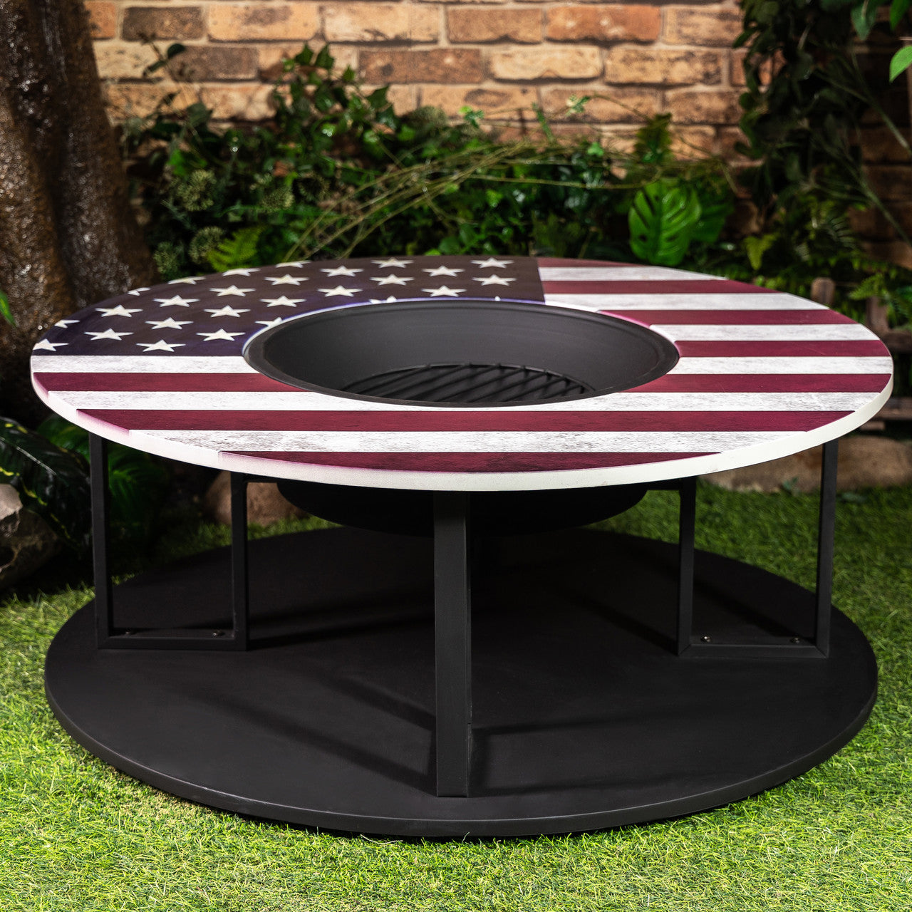 Deko Living 38 Inch Diameter Commemorative Outdoor Steel Woodburning  Fire Pit with Log Storage - COB10510