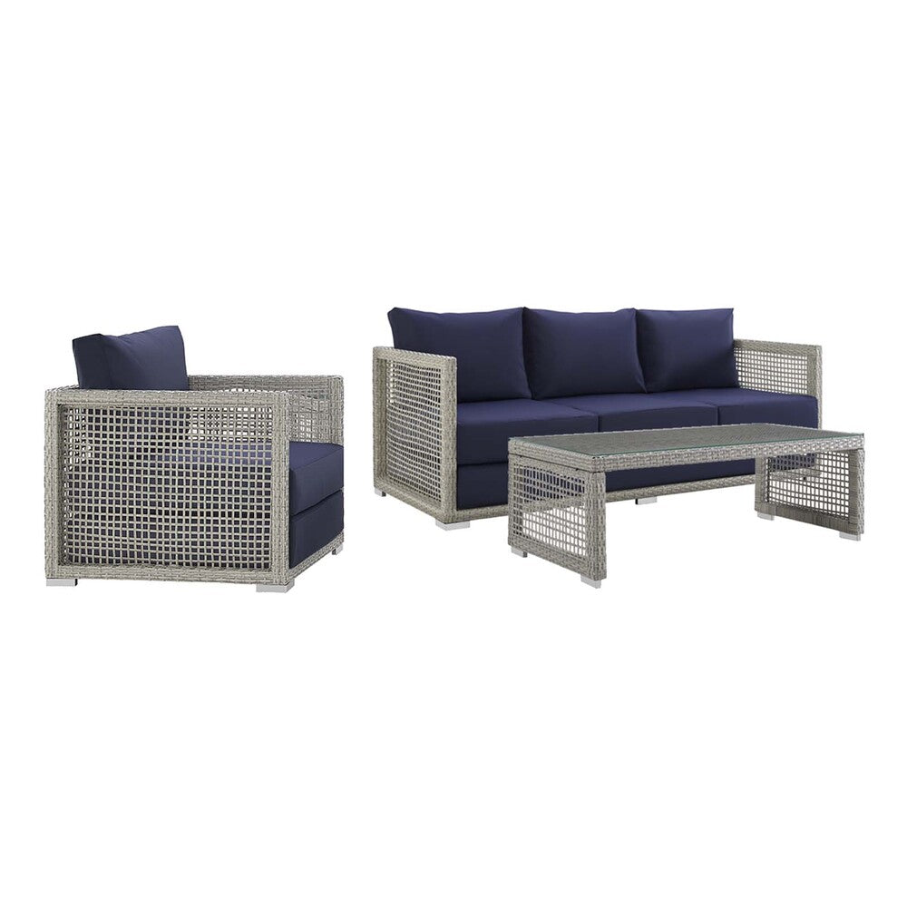 Modway EEI-3599 Aura 3 Piece Outdoor Patio Wicker Rattan Set