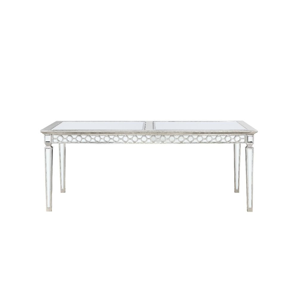 ACME 66155 Varian Dining Table (72"L), Mirrored & Antique Platinum