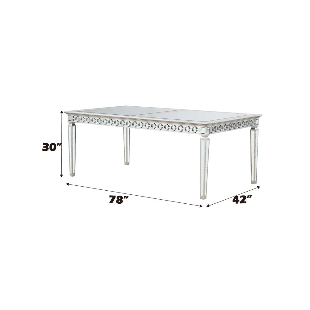 ACME 66155 Varian Dining Table (72"L), Mirrored & Antique Platinum