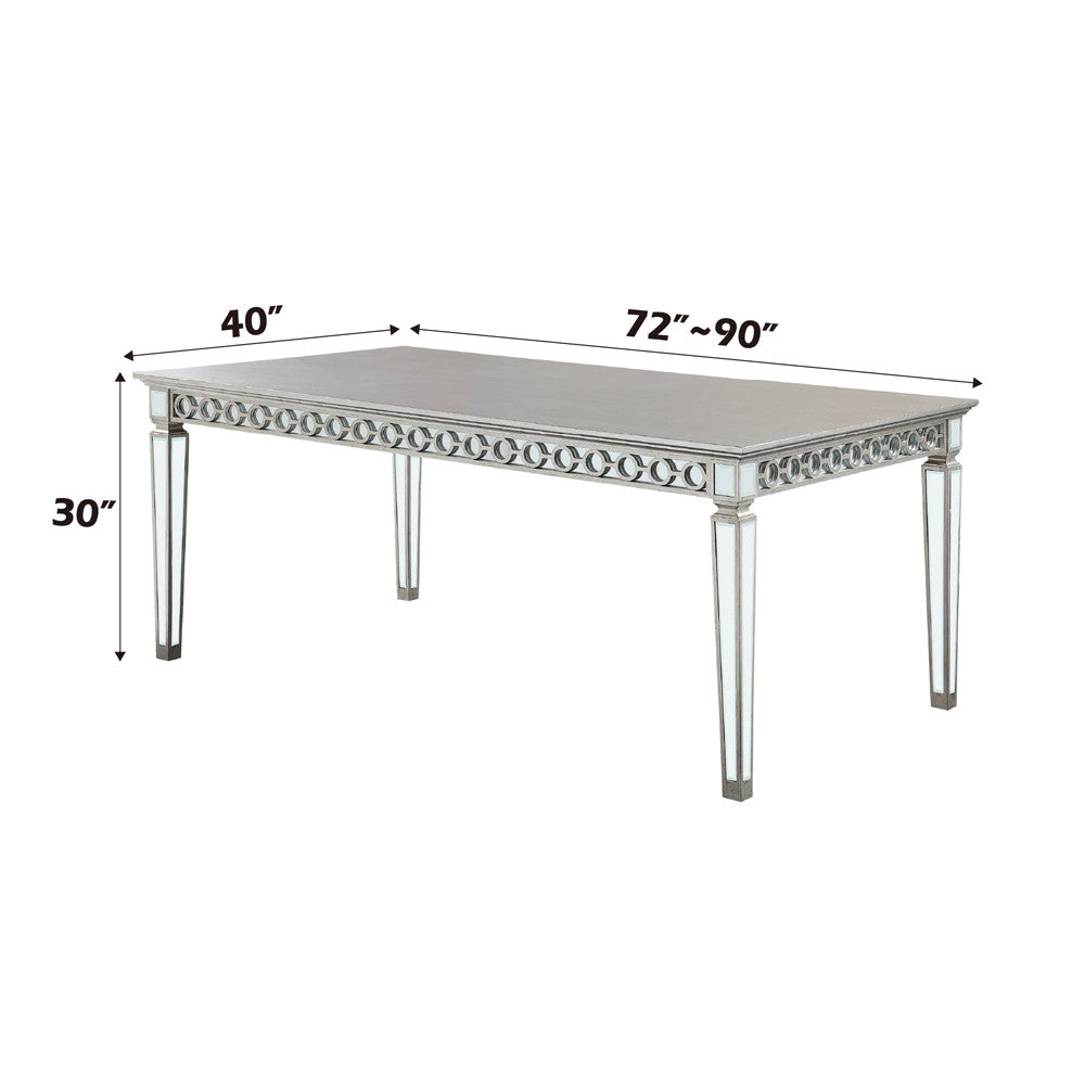 ACME 66160 Varian Dining Table (90"L), Mirrored & Antique Platinum